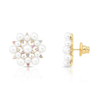 Brinco Star Pearl - Dourado Perola Branca