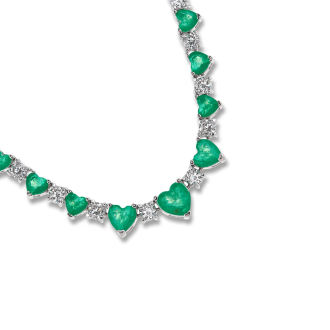 COLAR CORAÇÕES ESMERALDA COM CRISTAIS TRANSPARENTES