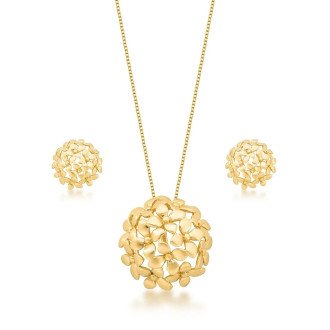 Conjunto Brinco E Colar Bouquet Blossom Matte - Dourado Fosco